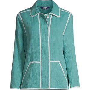 Lands' End Women's Aqua Jacket with White Accents